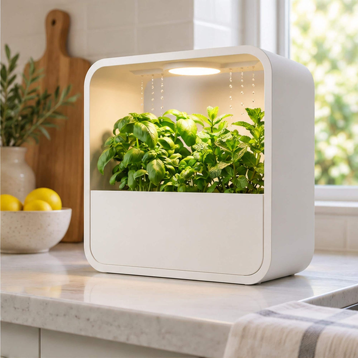 LED Rain Planter, Indoor Herb Garden with Grow Light, Modern Kitchen Countertop Display