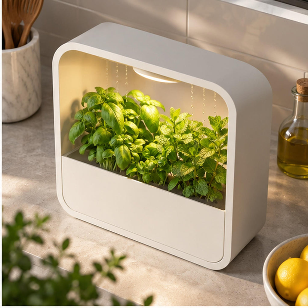 LED Rain Planter, Indoor Herb Garden with Grow Light, Modern Kitchen Countertop Display