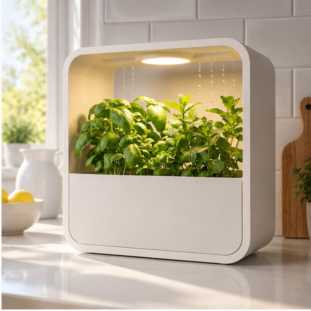 LED Rain Planter, Indoor Herb Garden with Grow Light, Modern Kitchen Countertop Display