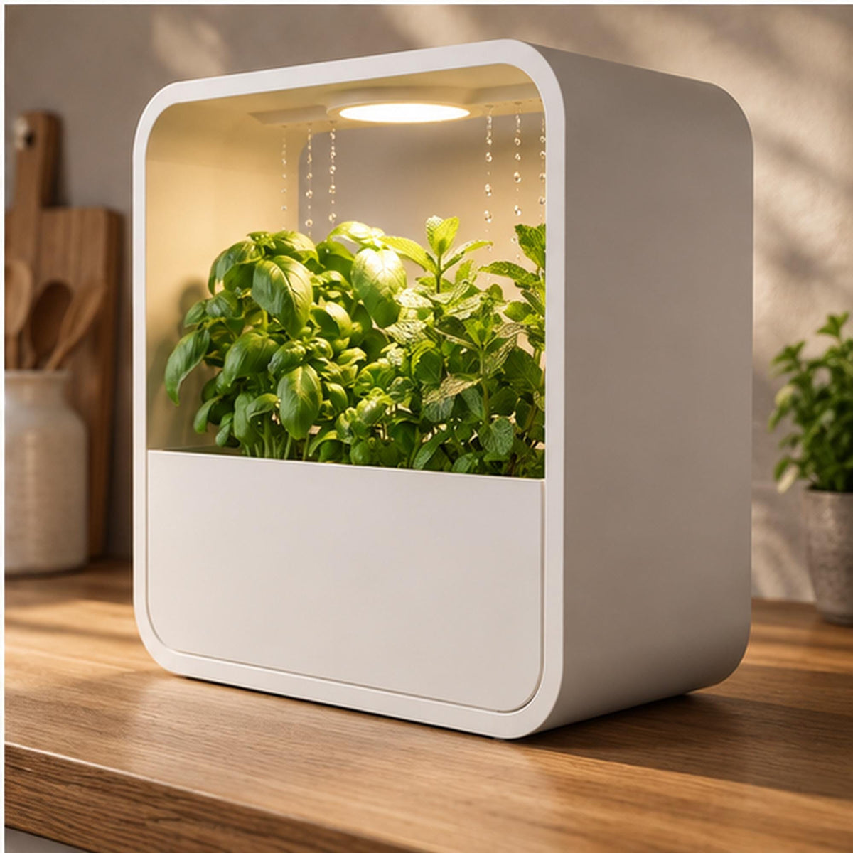 LED Rain Planter, Indoor Herb Garden with Grow Light, Modern Kitchen Countertop Display