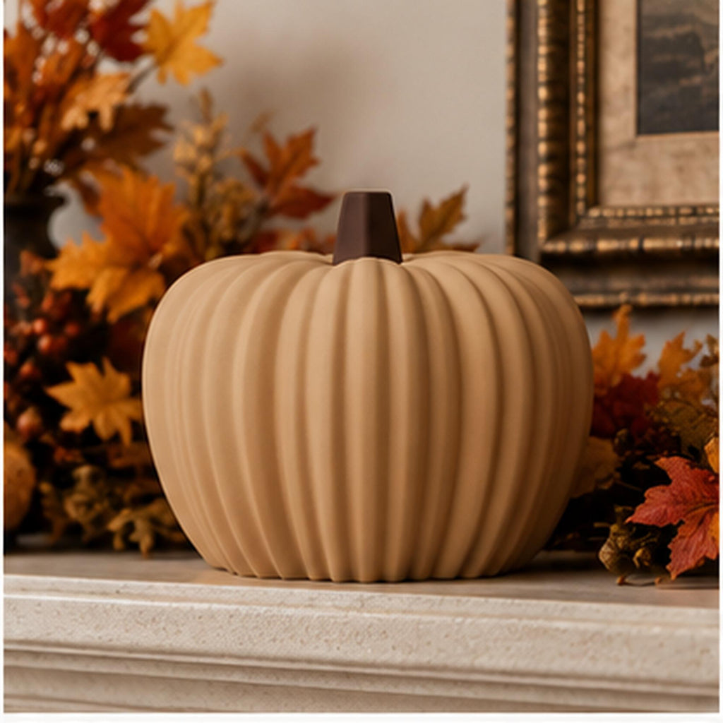 3D Printed Ribbed Pumpkin Decoration, Autumn Shelf Accent, Fall Centrepiece Ornament