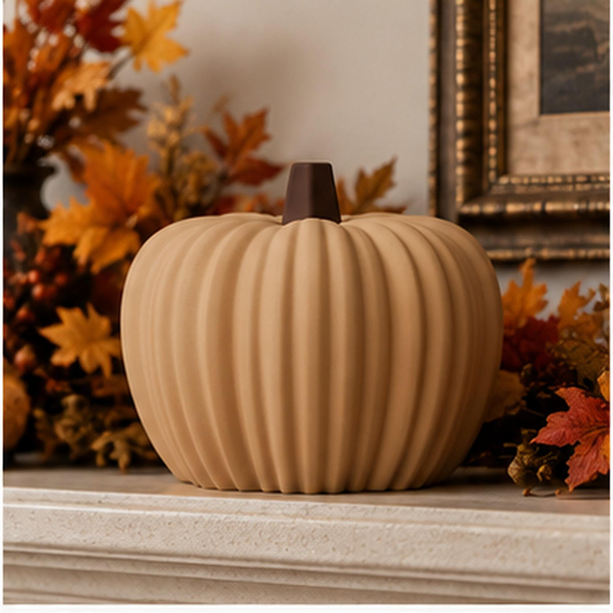 3D Printed Ribbed Pumpkin Decoration, Autumn Shelf Accent, Fall Centrepiece Ornament