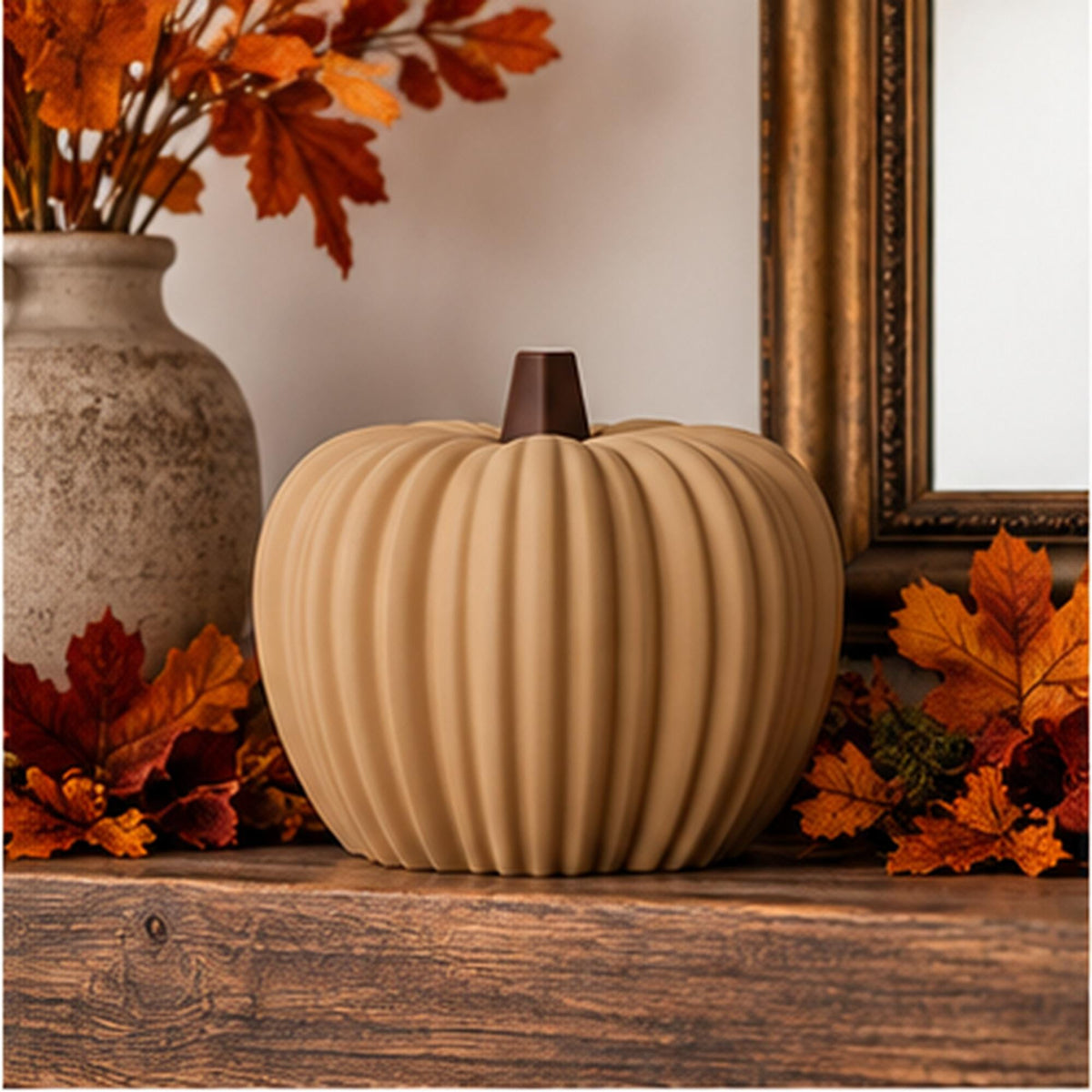 3D Printed Ribbed Pumpkin Decoration, Autumn Shelf Accent, Fall Centrepiece Ornament
