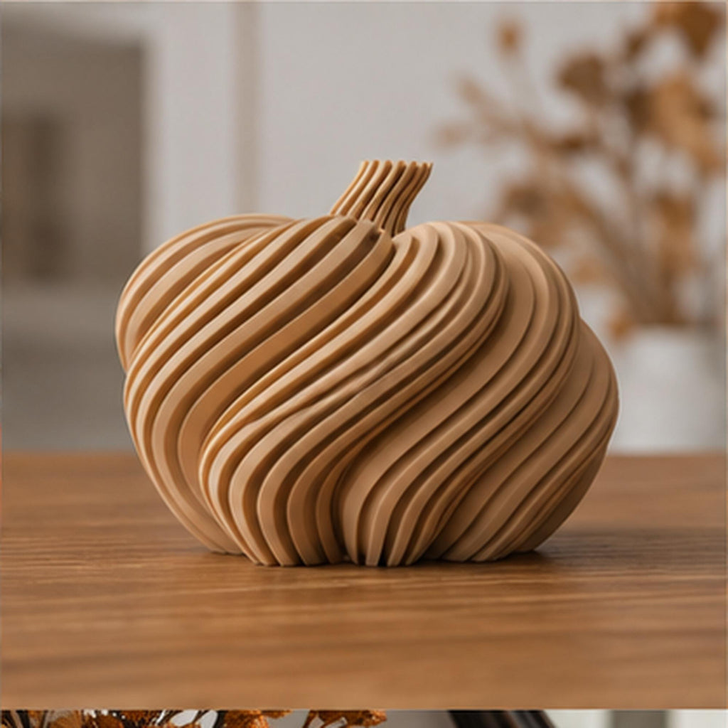 3D Printed Spiral Pumpkin Sculpture, Modern Autumn Shelf Decor, Halloween Mantel Ornament