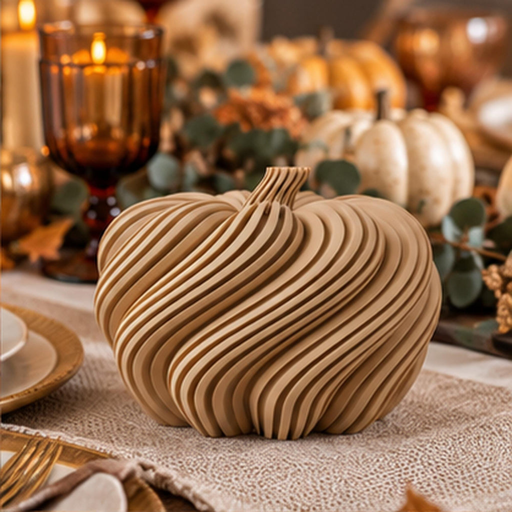 3D Printed Spiral Pumpkin Sculpture, Modern Autumn Shelf Decor, Halloween Mantel Ornament