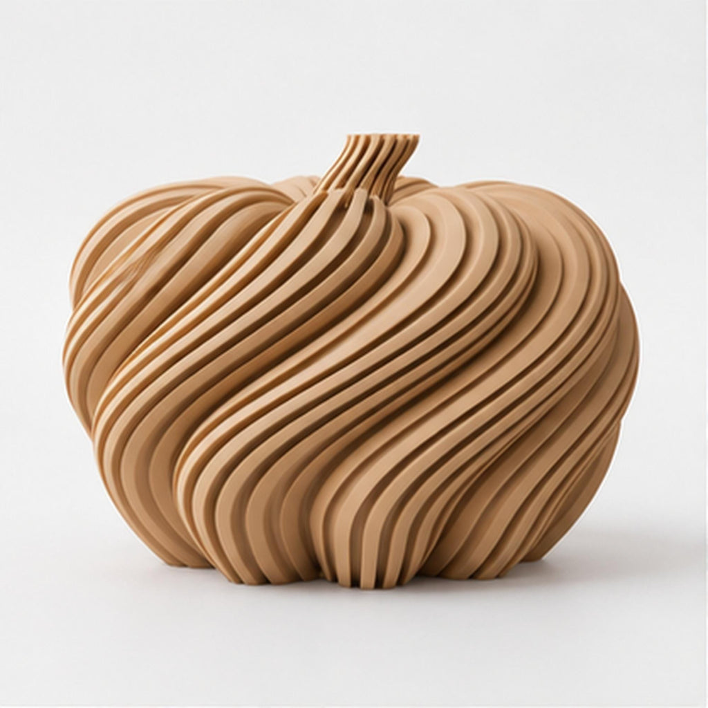 3D Printed Spiral Pumpkin Sculpture, Modern Autumn Shelf Decor, Halloween Mantel Ornament