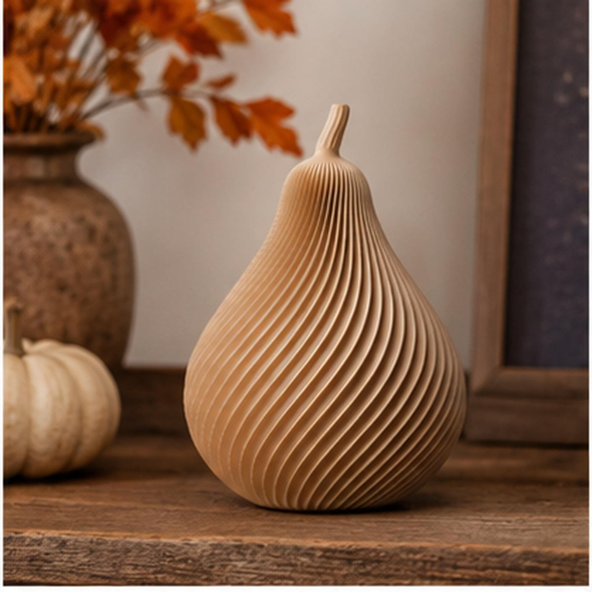 3D Printed Autumn Pear Decoration, Rustic Harvest Shelf Accent (PLA)