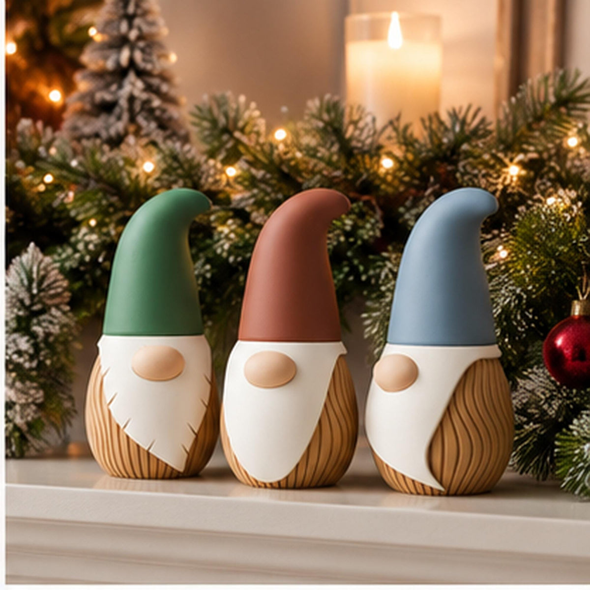 3D Printed Nordic Gnome Figurine, Wavy Scandi Holiday Decor (12cm)