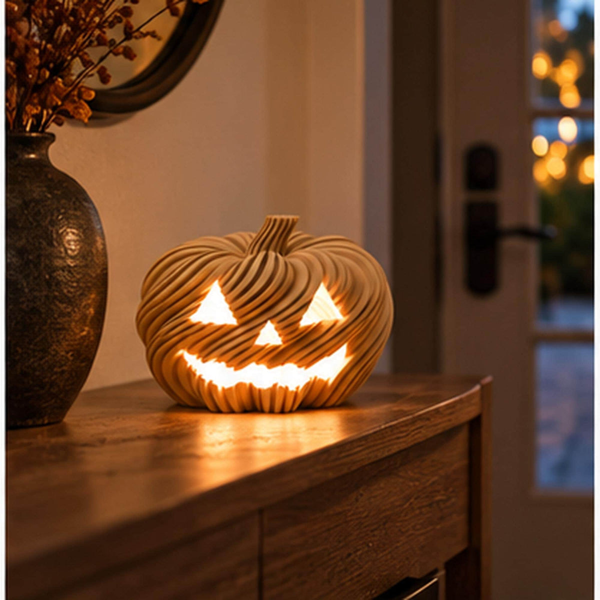 3D Printed Twisted Pumpkin Jack O Lantern Tealight Holder, Halloween Shelf Decor