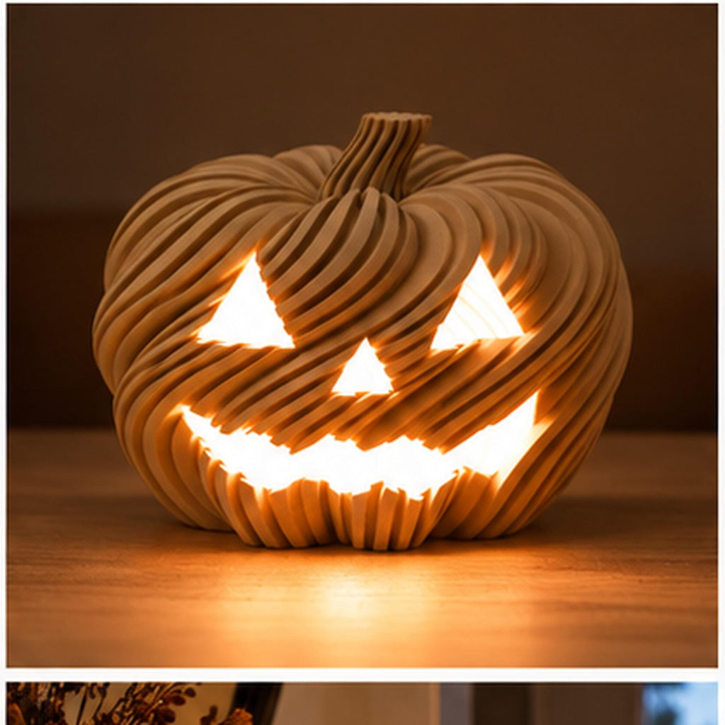 3D Printed Twisted Pumpkin Jack O Lantern Tealight Holder, Halloween Shelf Decor
