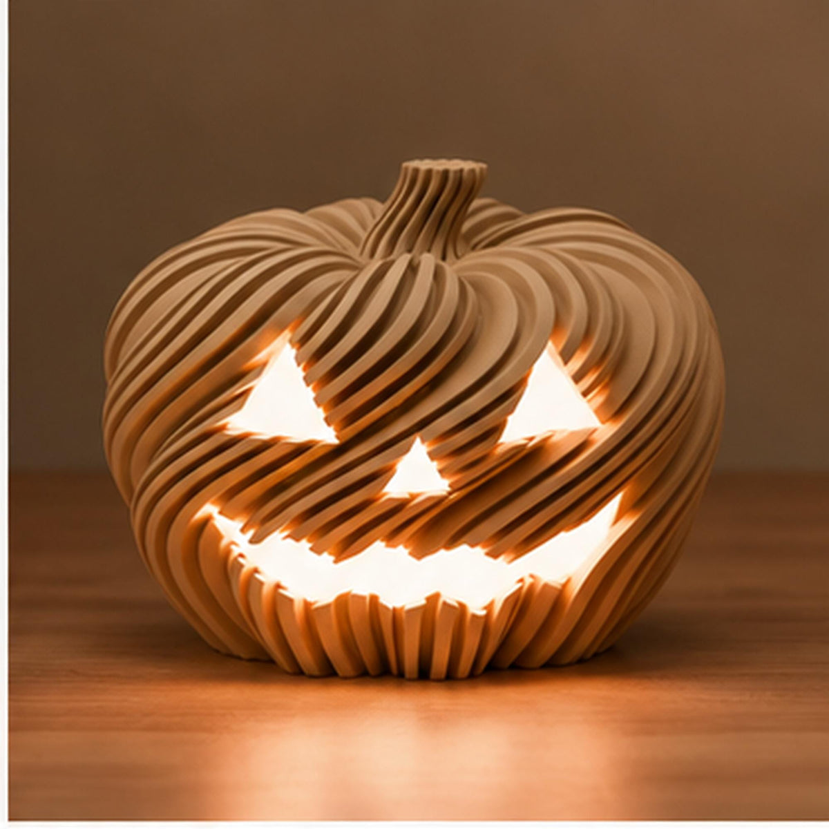 3D Printed Twisted Pumpkin Jack O Lantern Tealight Holder, Halloween Shelf Decor