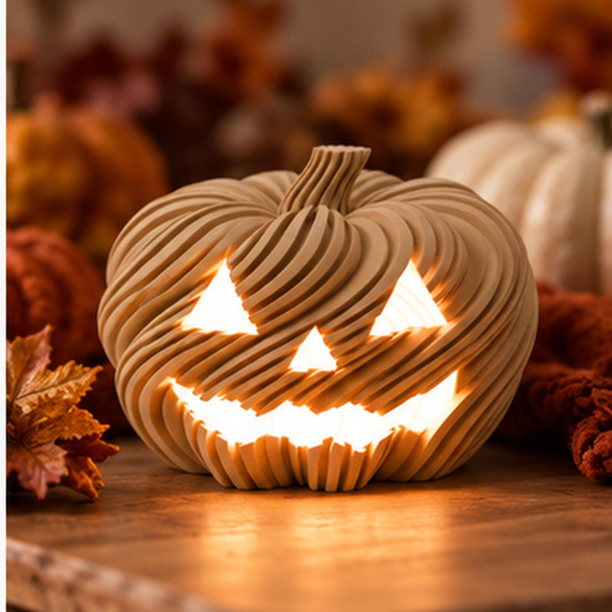 3D Printed Twisted Pumpkin Jack O Lantern Tealight Holder, Halloween Shelf Decor