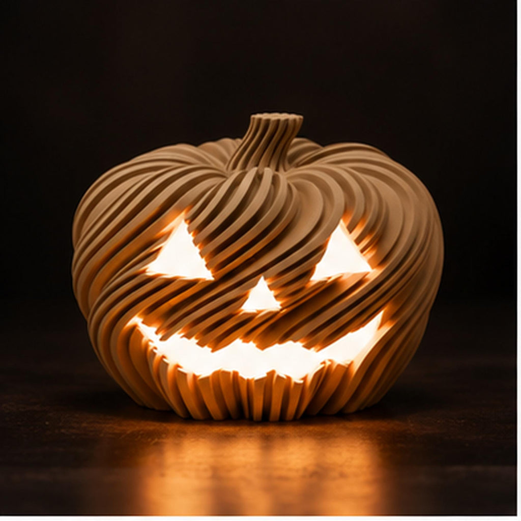 3D Printed Twisted Pumpkin Jack O Lantern Tealight Holder, Halloween Shelf Decor