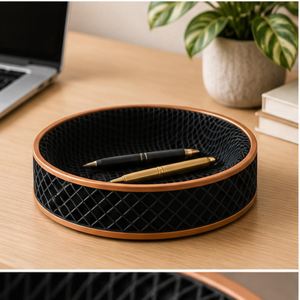 3D Printed Honeycomb Tray, Black & Copper Geometric Organizer, Modern Desk Catchall