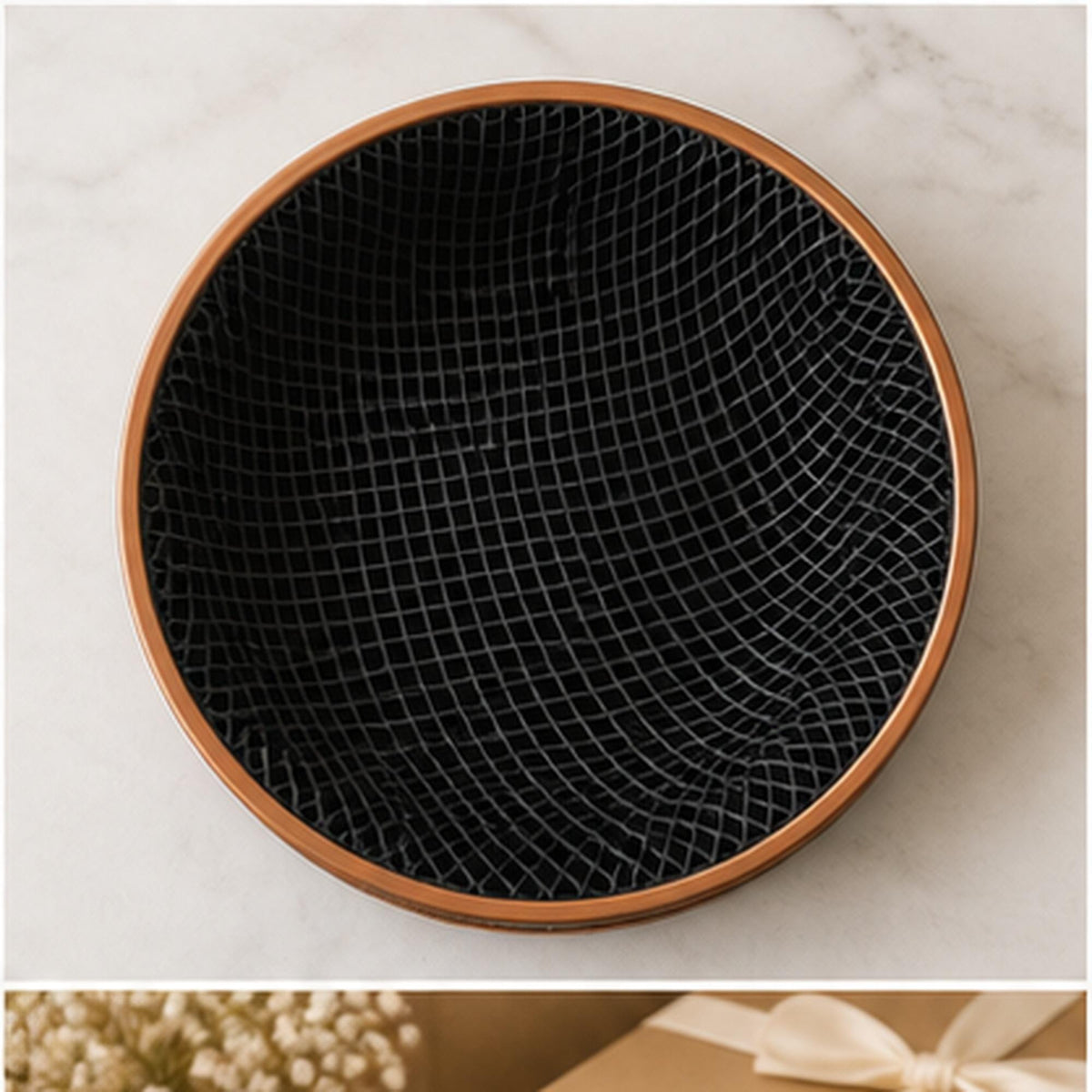 3D Printed Honeycomb Tray, Black & Copper Geometric Organizer, Modern Desk Catchall