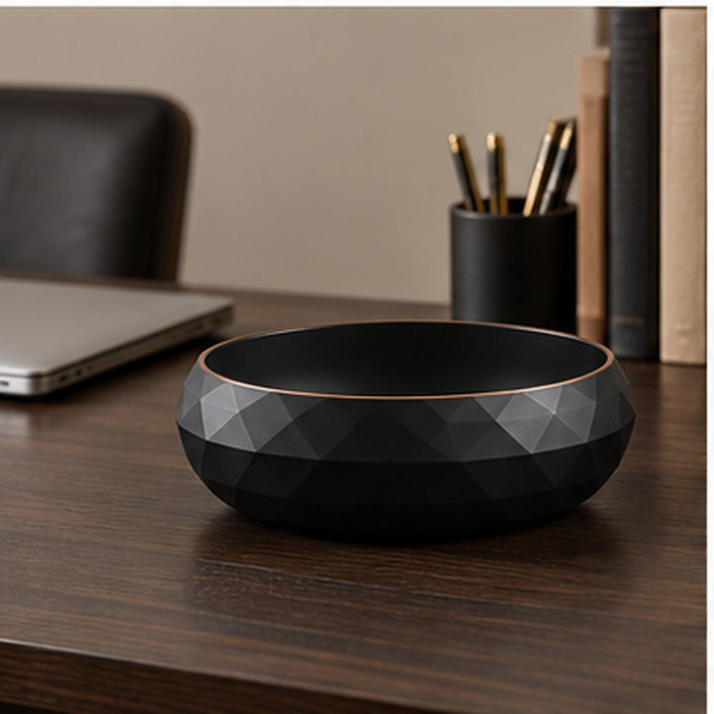 3D Printed Geometric Catchall Bowl, Modern Black Faceted Entryway Decor, Desk Organizer (Housewarming Gift)