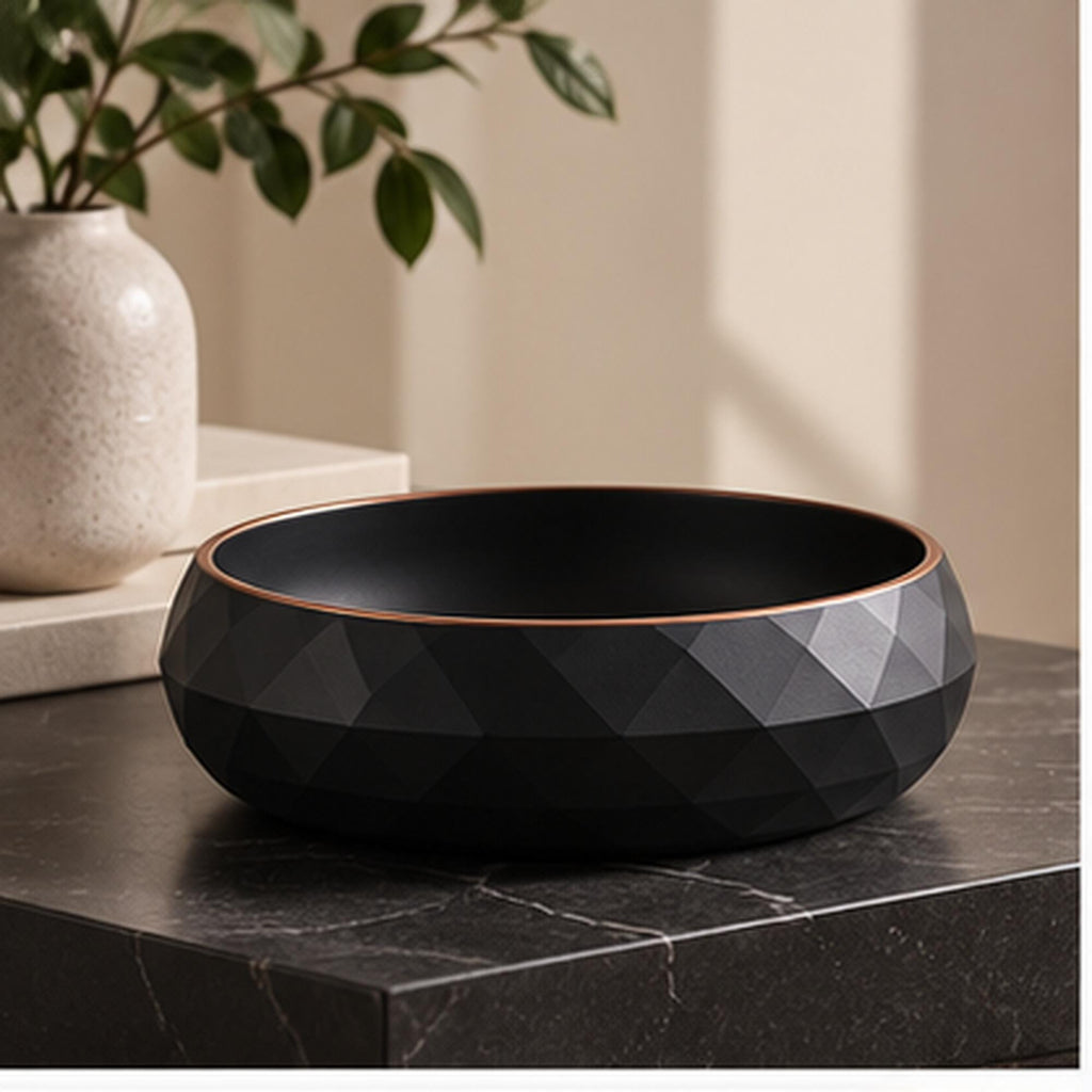 3D Printed Geometric Catchall Bowl, Modern Black Faceted Entryway Decor, Desk Organizer (Housewarming Gift)