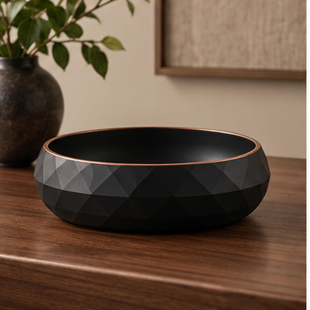3D Printed Geometric Catchall Bowl, Modern Black Faceted Entryway Decor, Desk Organizer (Housewarming Gift)