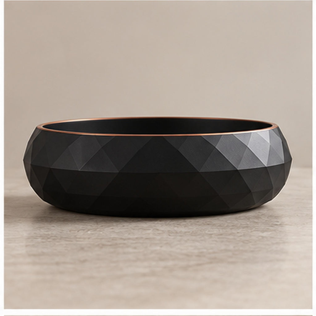 3D Printed Geometric Catchall Bowl, Modern Black Faceted Entryway Decor, Desk Organizer (Housewarming Gift)