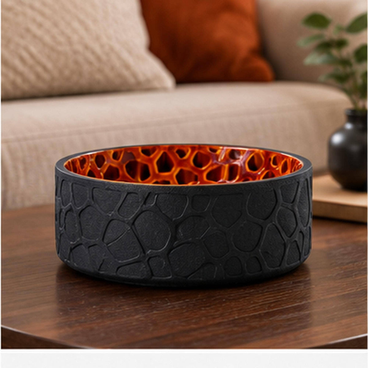 3D Printed Voronoi Bowl, Black & Copper Geometric Catchall, Japandi Decor (PLA)
