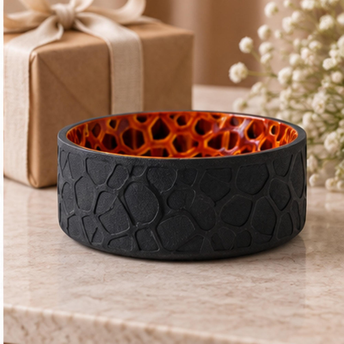 3D Printed Voronoi Bowl, Black & Copper Geometric Catchall, Japandi Decor (PLA)