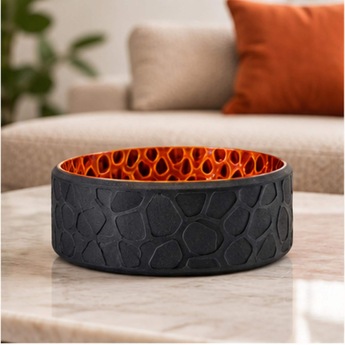 3D Printed Voronoi Bowl, Black & Copper Geometric Catchall, Japandi Decor (PLA)