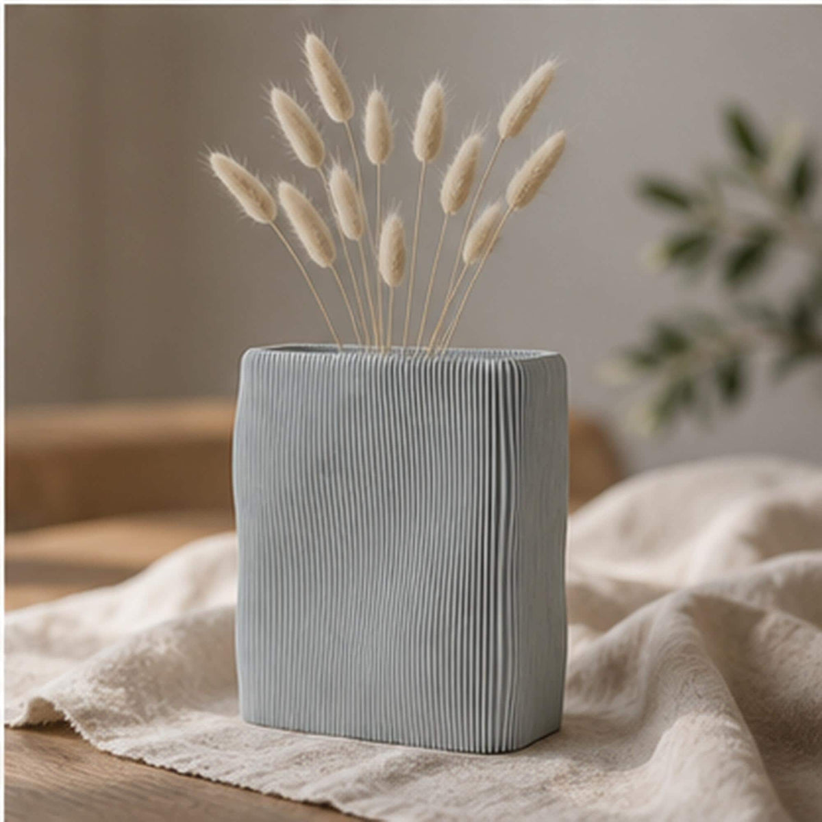 3D Printed Wave Vase, Ribbed Japandi Home Decor, Neutral Tabletop Centrepiece