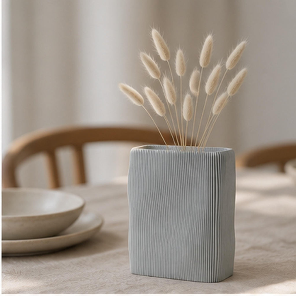 3D Printed Wave Vase, Ribbed Japandi Home Decor, Neutral Tabletop Centrepiece