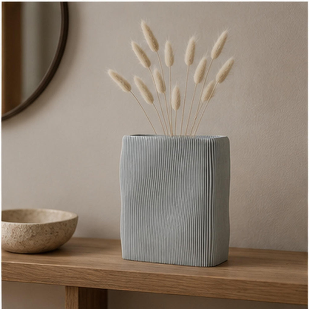 3D Printed Wave Vase, Ribbed Japandi Home Decor, Neutral Tabletop Centrepiece