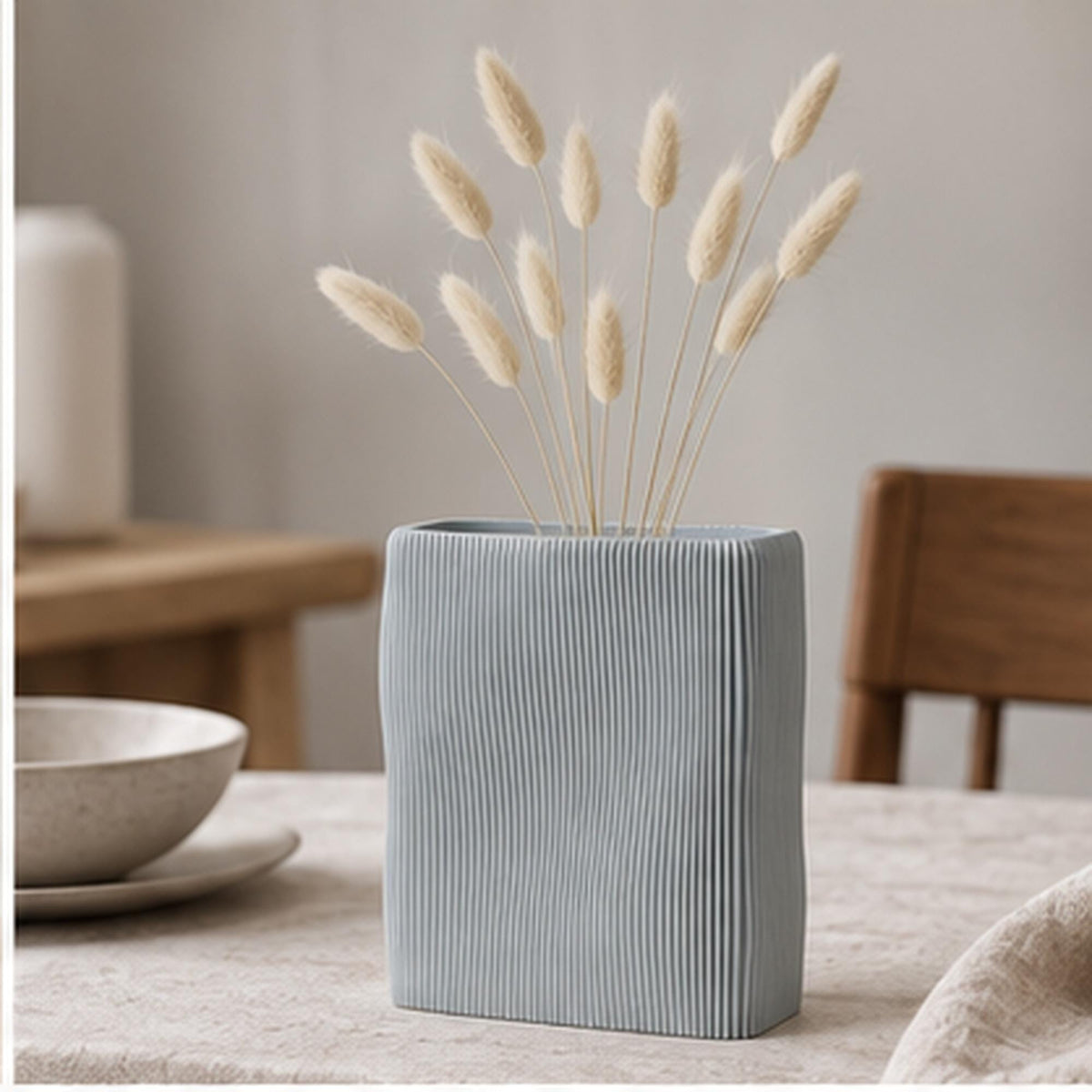 3D Printed Wave Vase, Ribbed Japandi Home Decor, Neutral Tabletop Centrepiece