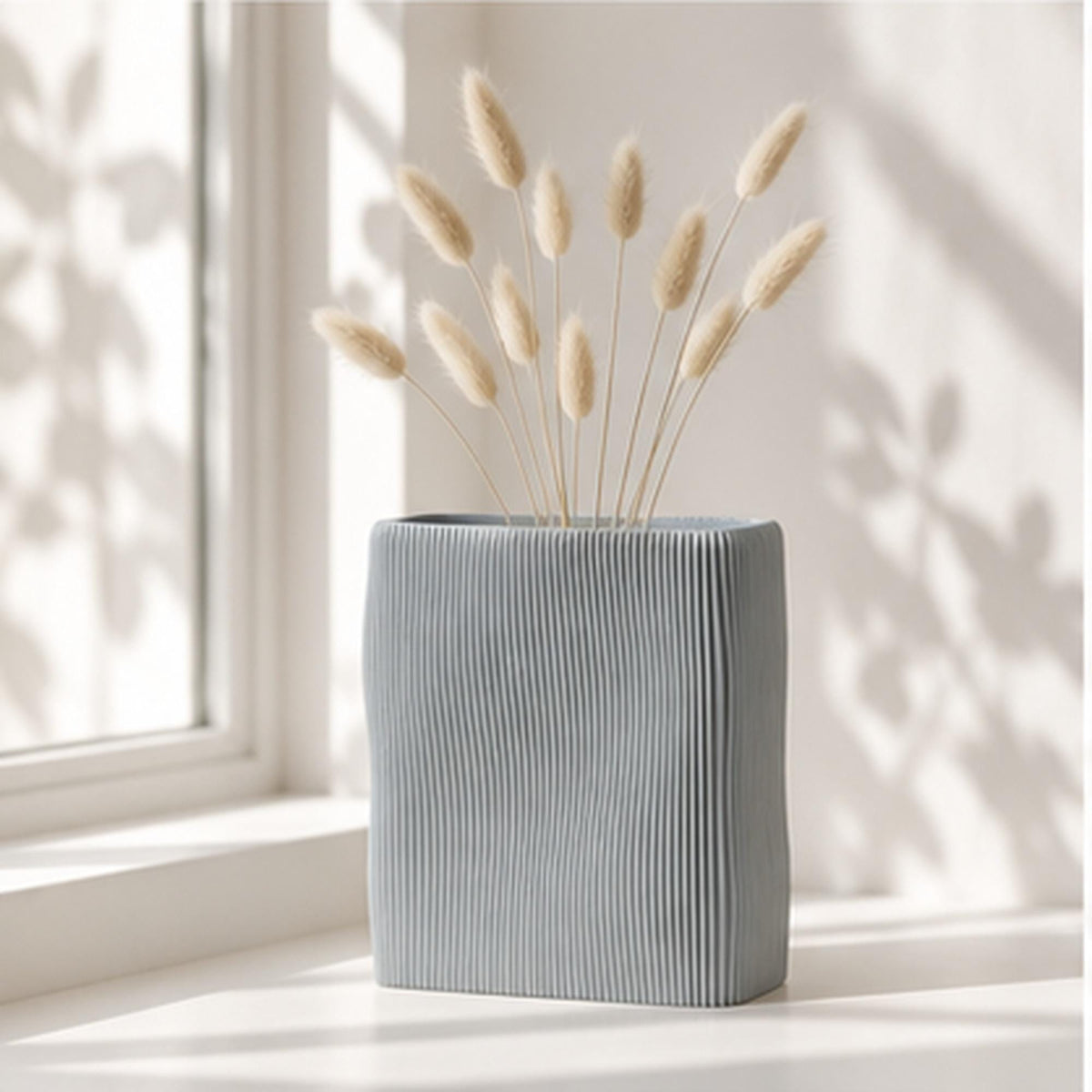 3D Printed Wave Vase, Ribbed Japandi Home Decor, Neutral Tabletop Centrepiece