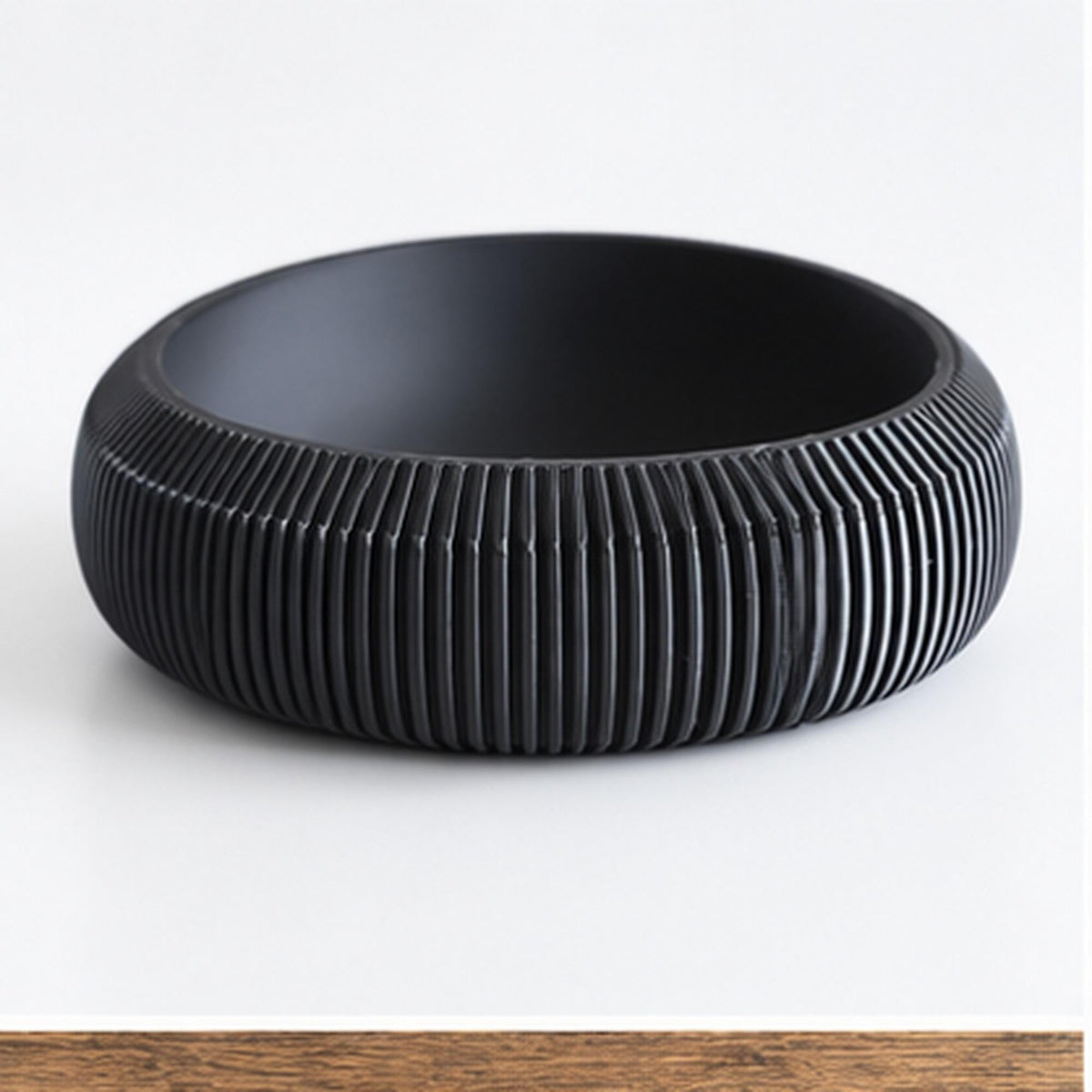 3D Printed Pleated Sculptural Bowl, Modern Black Japandi Centerpiece, Architectural Decor