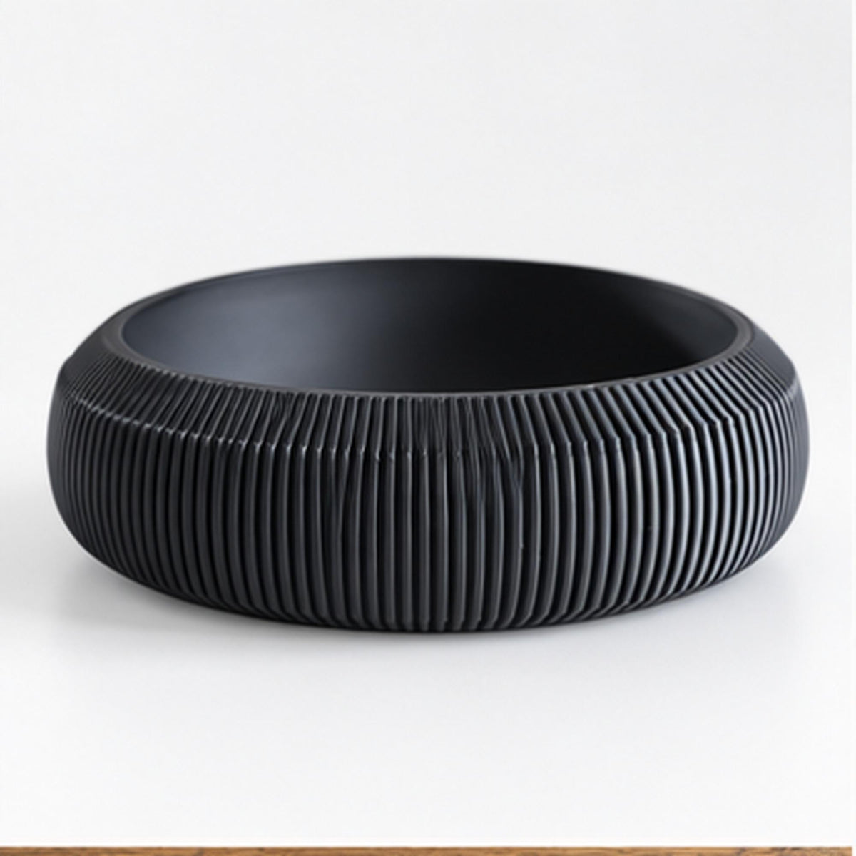3D Printed Pleated Sculptural Bowl, Modern Black Japandi Centerpiece, Architectural Decor