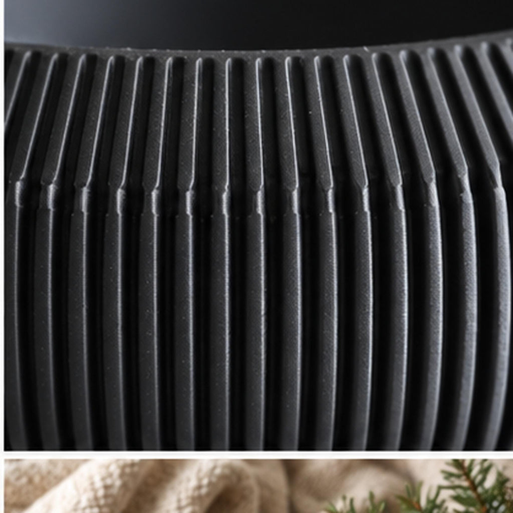 3D Printed Pleated Sculptural Bowl, Modern Black Japandi Centerpiece, Architectural Decor