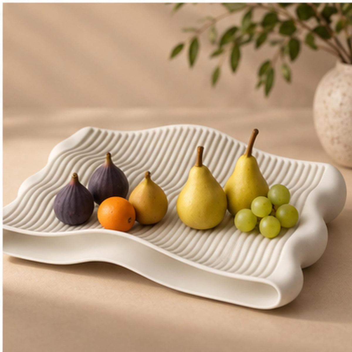 Sculptural Wavy Tray, 3D Printed Ribbed Organizer, Japandi Home Decor