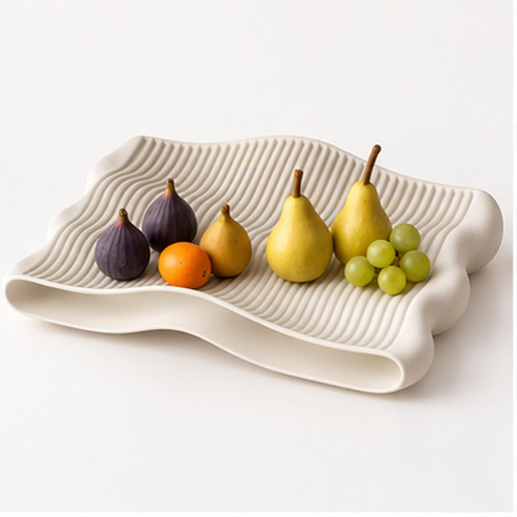 Sculptural Wavy Tray, 3D Printed Ribbed Organizer, Japandi Home Decor