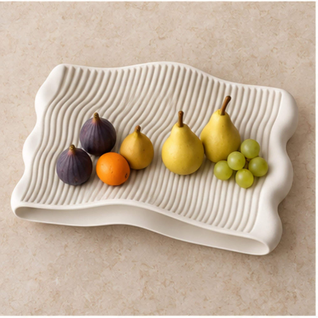 Sculptural Wavy Tray, 3D Printed Ribbed Organizer, Japandi Home Decor