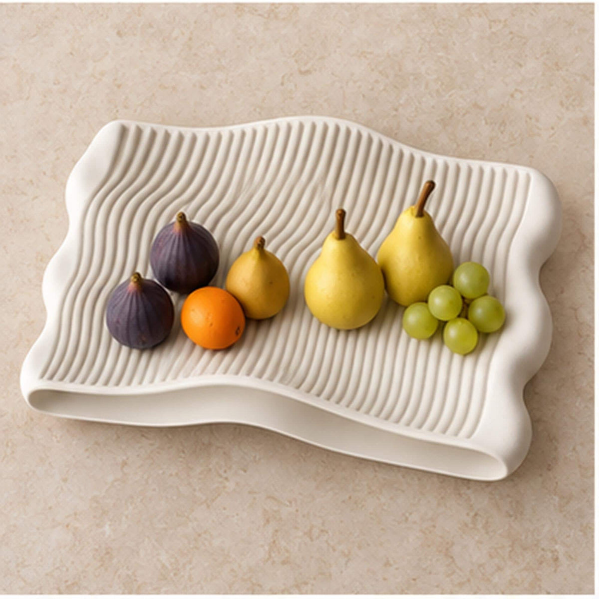 Sculptural Wavy Tray, 3D Printed Ribbed Organizer, Japandi Home Decor