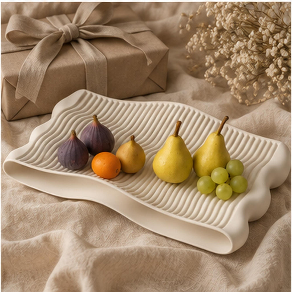 Sculptural Wavy Tray, 3D Printed Ribbed Organizer, Japandi Home Decor