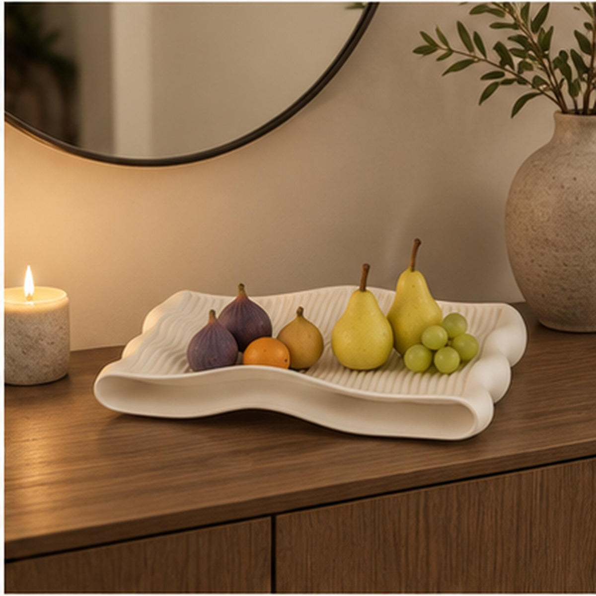 Sculptural Wavy Tray, 3D Printed Ribbed Organizer, Japandi Home Decor