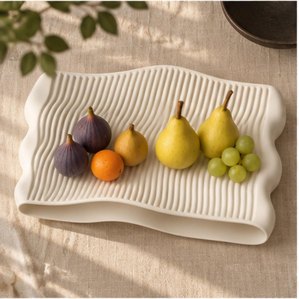 Sculptural Wavy Tray, 3D Printed Ribbed Organizer, Japandi Home Decor