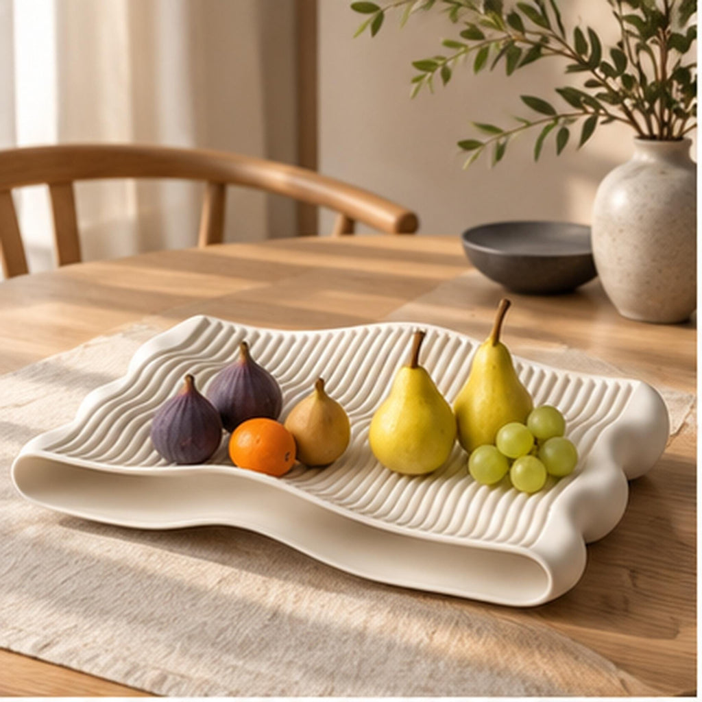 Sculptural Wavy Tray, 3D Printed Ribbed Organizer, Japandi Home Decor