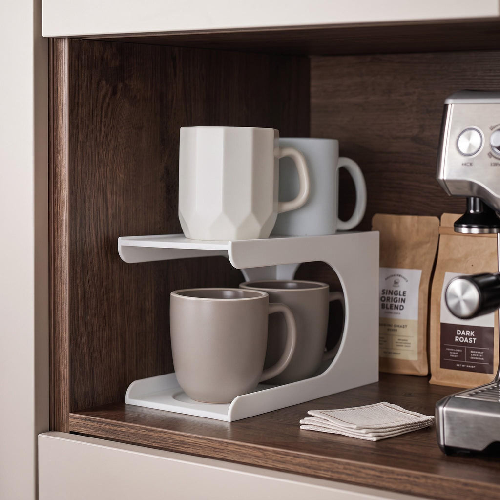 3D Printed Vertical Cup Organizer, Space-Saving Cabinet Storage (4 Cup Holder)