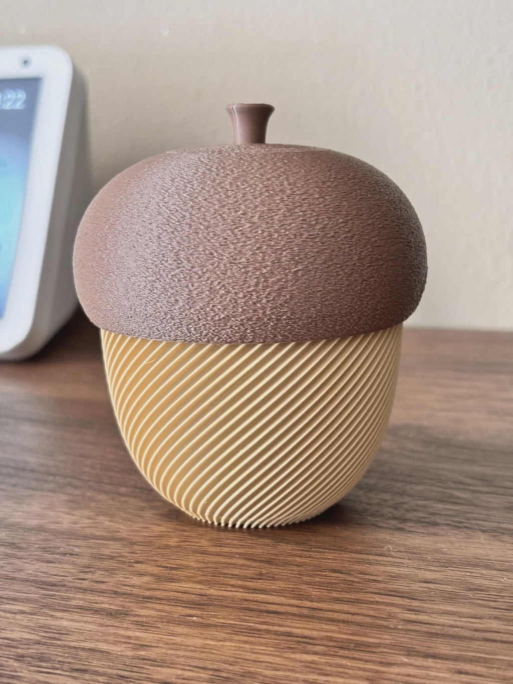 3D Printed Acorn Trinket Box, Spiral Ribbed Autumn Storage Jar (80x100mm)
