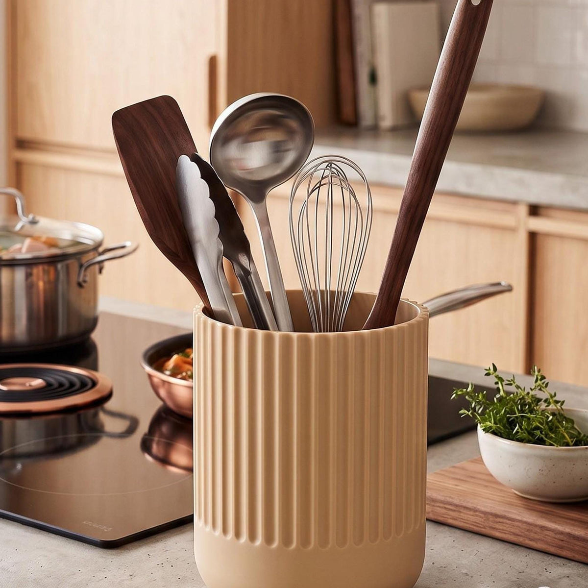 Japandi Kitchen Utensil Holder, 3D Printed PLA Countertop Caddy, Modern Kitchen Organizer