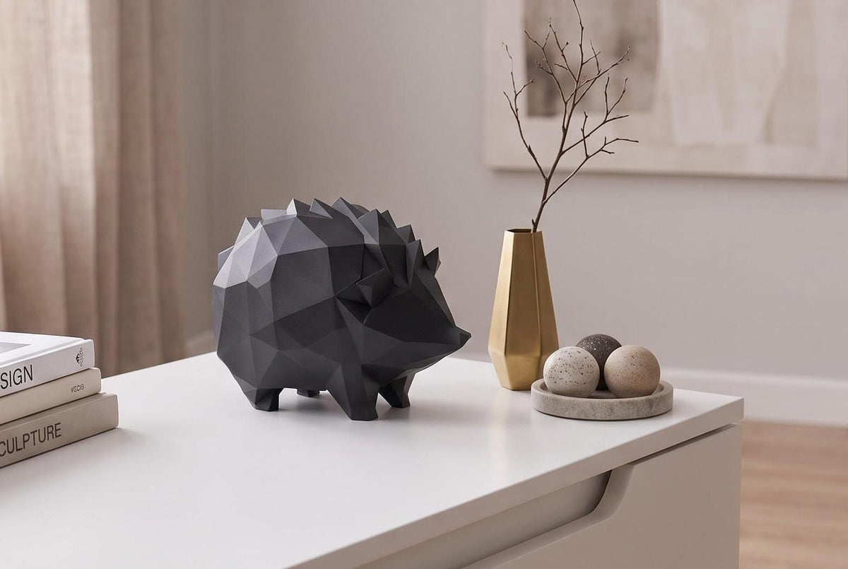 Low Poly 3D Printed Hedgehog Sculpture – Geometric Animal Home Décor (PLA)