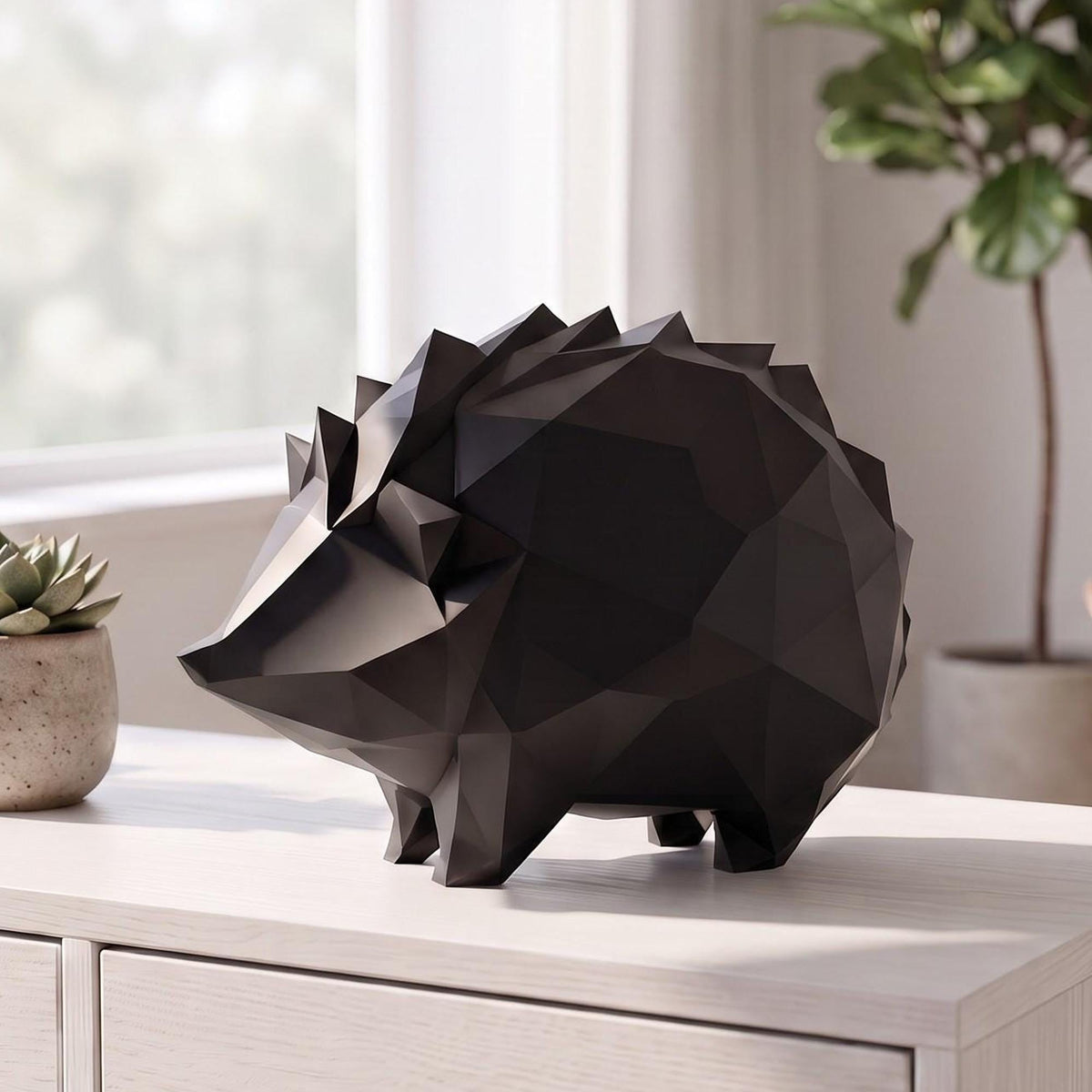 Low Poly 3D Printed Hedgehog Sculpture – Geometric Animal Home Décor (PLA)
