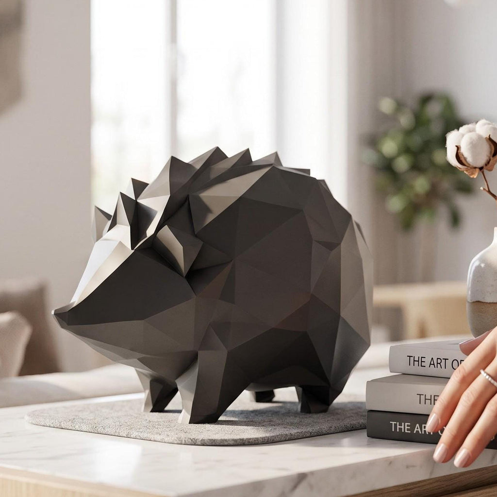 Low Poly 3D Printed Hedgehog Sculpture – Geometric Animal Home Décor (PLA)