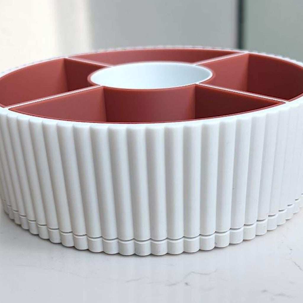 360 Rotating Ribbed Snack Tray, 4 Removable Bowls, Modern Organizer (3D Printed)