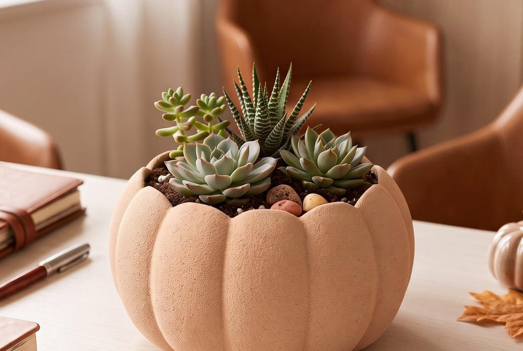 3D Printed Pumpkin Planter, Autumn Succulent Pot, Harvest Decor (Made in Malta)